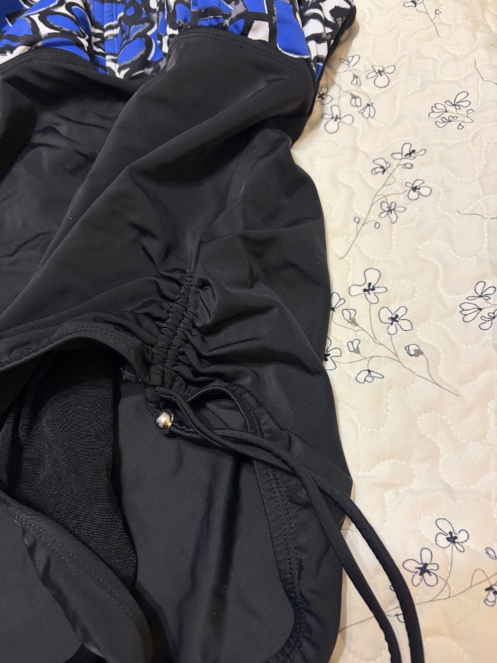 Merona Black One-Piece Swimsuit with Blue Print Halter Top - Picture 2 of 3